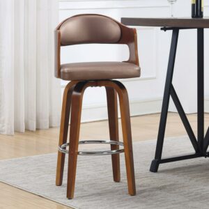 Wood and Faux Leather Copper Mid-Century 27-Inch Counter Seat Height Swivel Barstool