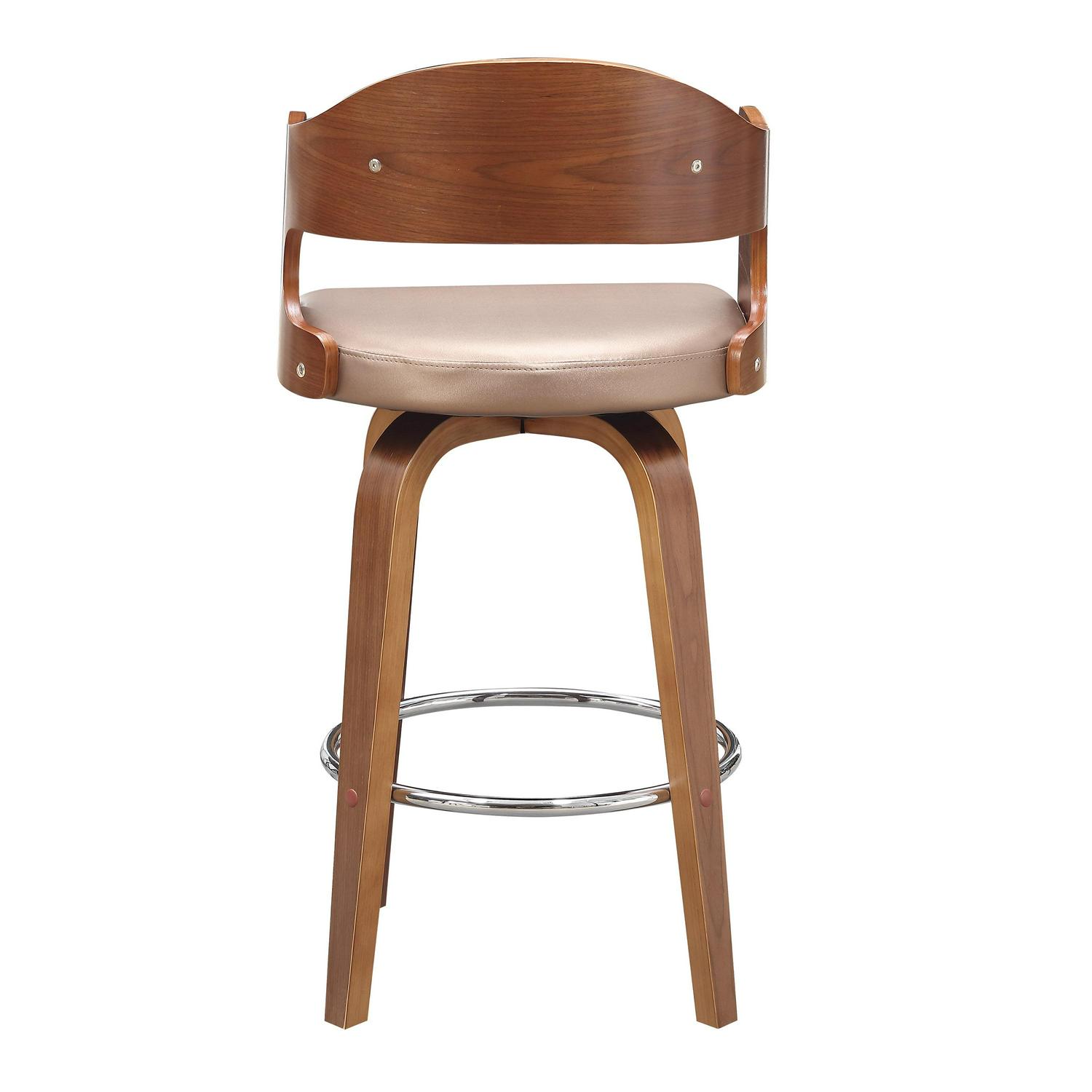 Wood and Faux Leather Copper Mid-Century 27-Inch Counter Seat Height Swivel Barstool - Image 4