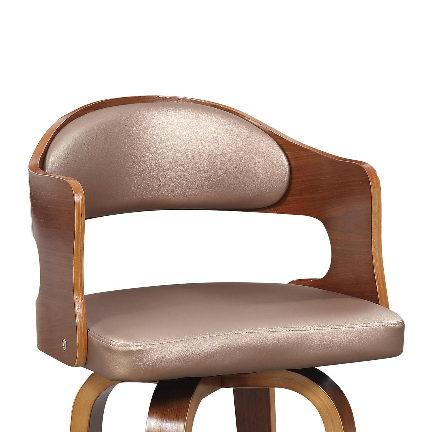 Wood and Faux Leather Copper Mid-Century 27-Inch Counter Seat Height Swivel Barstool - Image 2