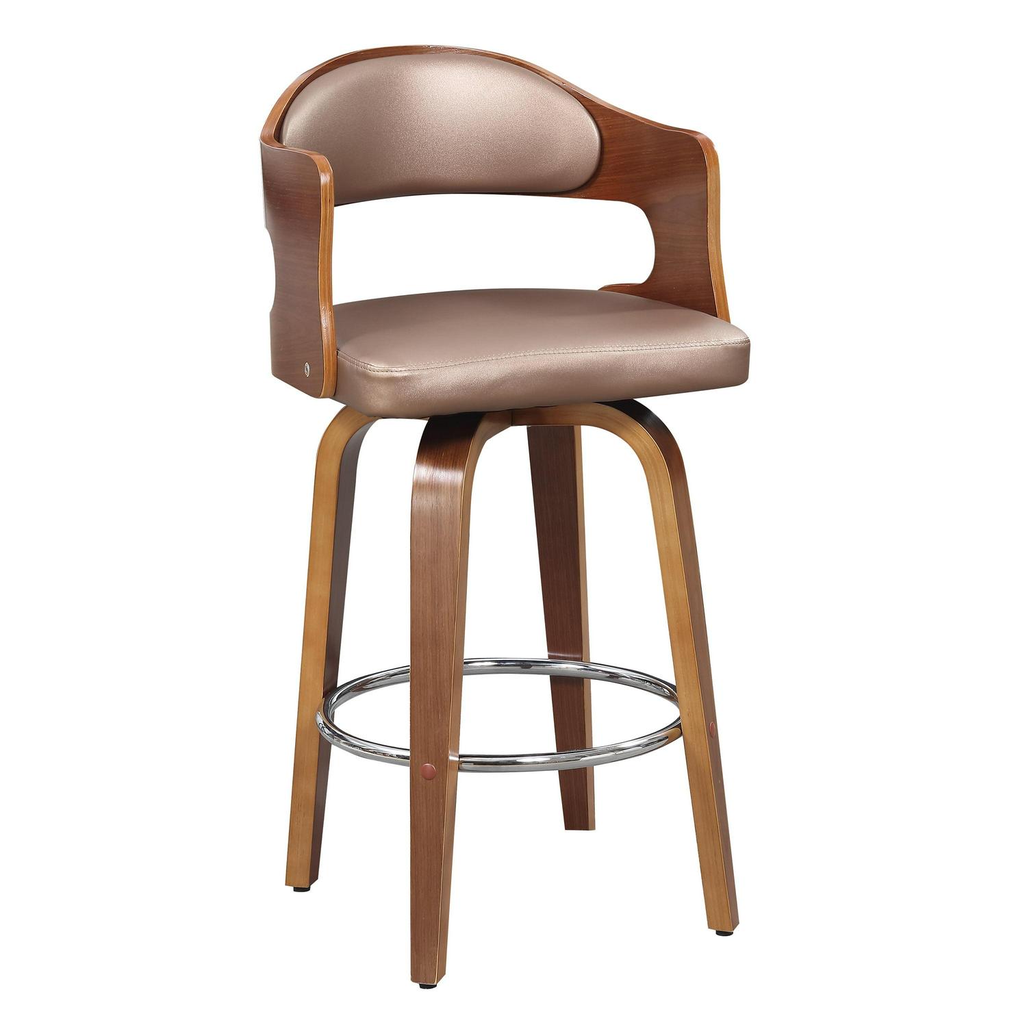 Wood and Faux Leather Copper Mid-Century 27-Inch Counter Seat Height Swivel Barstool - Image 5