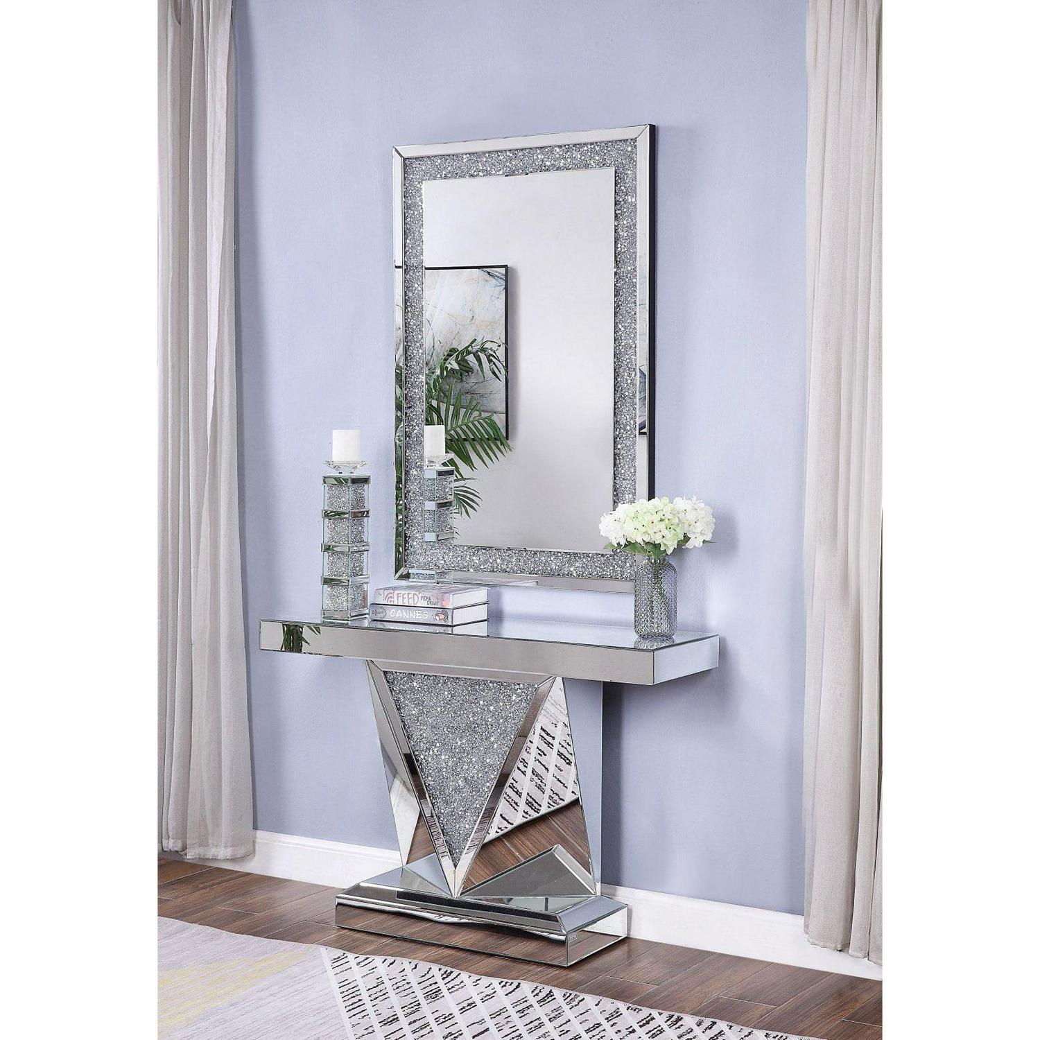 Acme Noralie Console Table, Mirrored & Faux Diamonds - Image 6