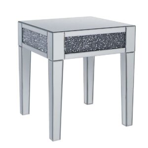 ACME Noralie Square Mirror Top End Table in Mirrored and Faux Diamonds