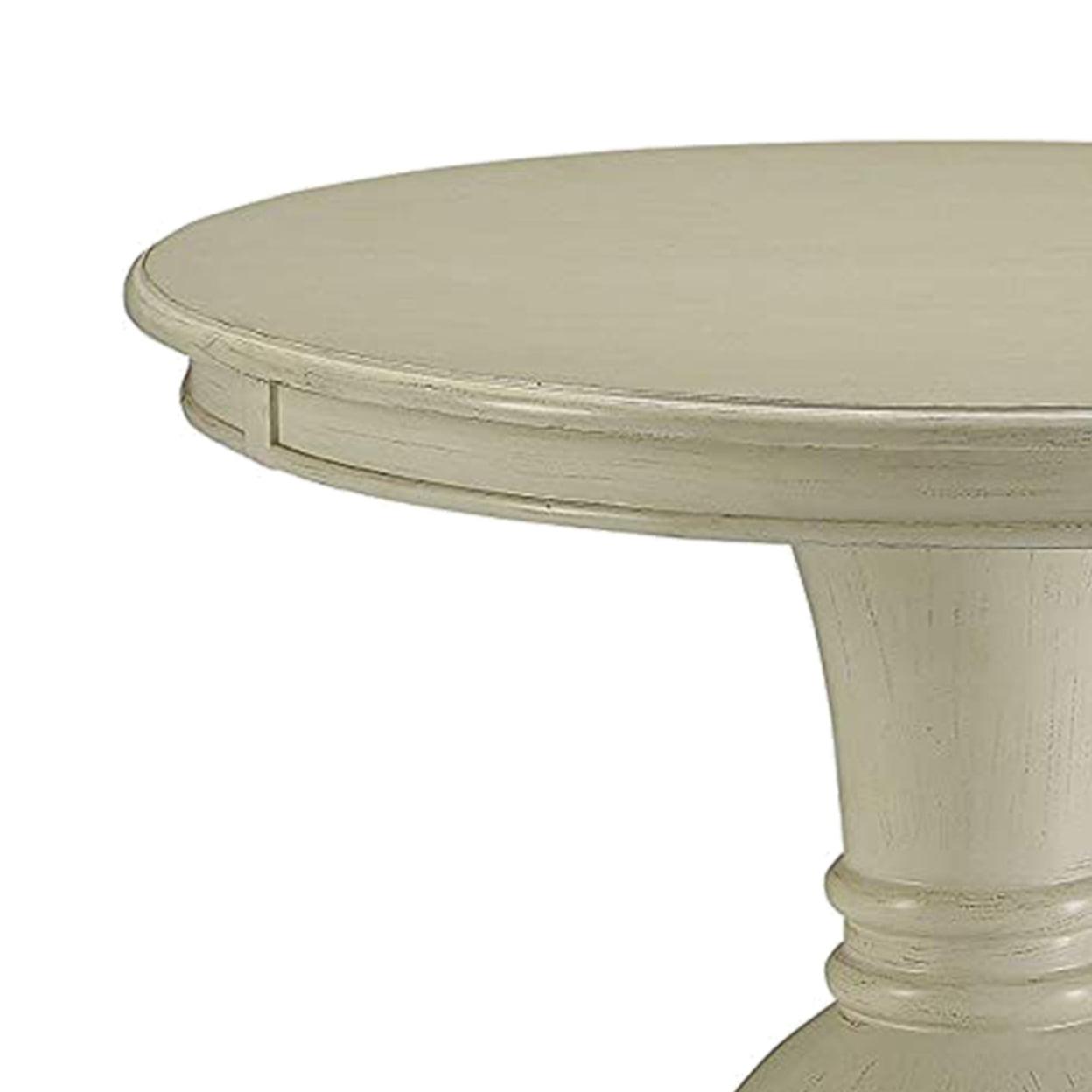 Wooden Accent Table with Pedestal Base Antique White - Saltoro Sherpi - Image 4