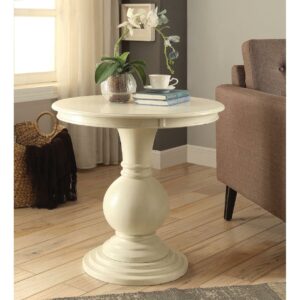 Wooden Accent Table with Pedestal Base Antique White - Saltoro Sherpi