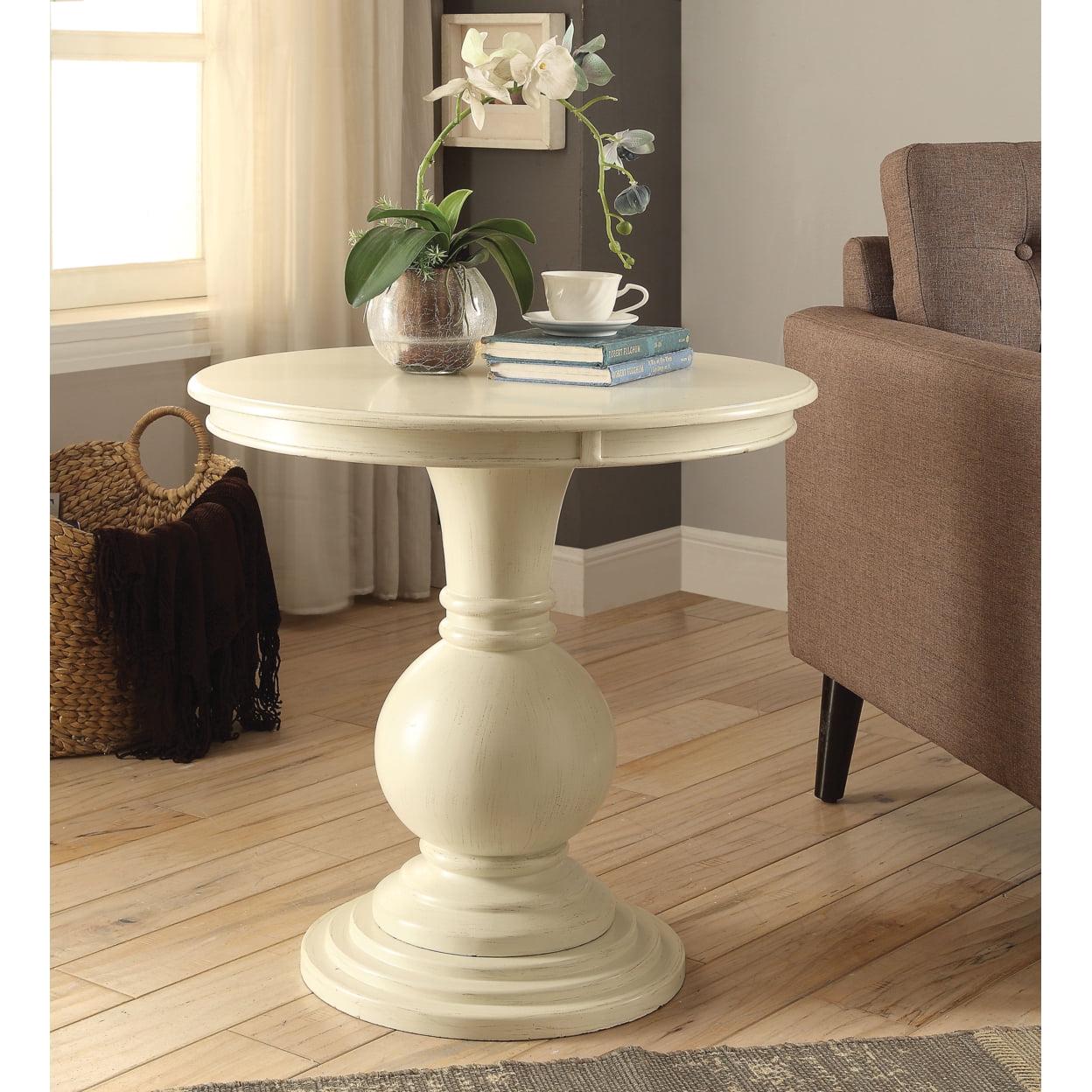 Wooden Accent Table with Pedestal Base Antique White - Saltoro Sherpi