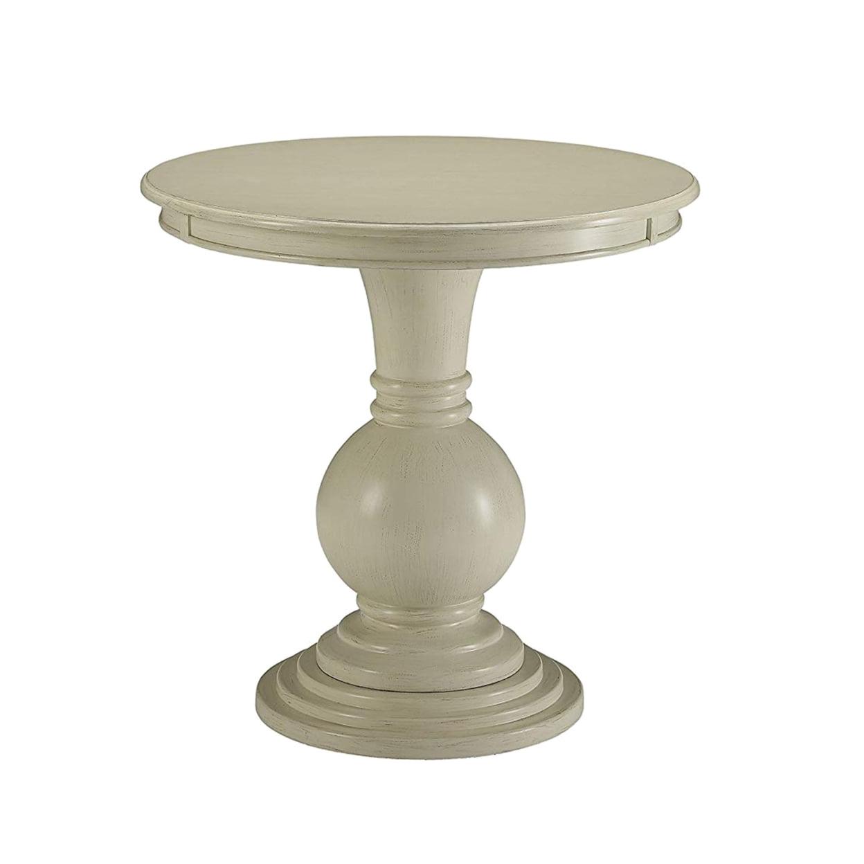 Wooden Accent Table with Pedestal Base Antique White - Saltoro Sherpi - Image 3