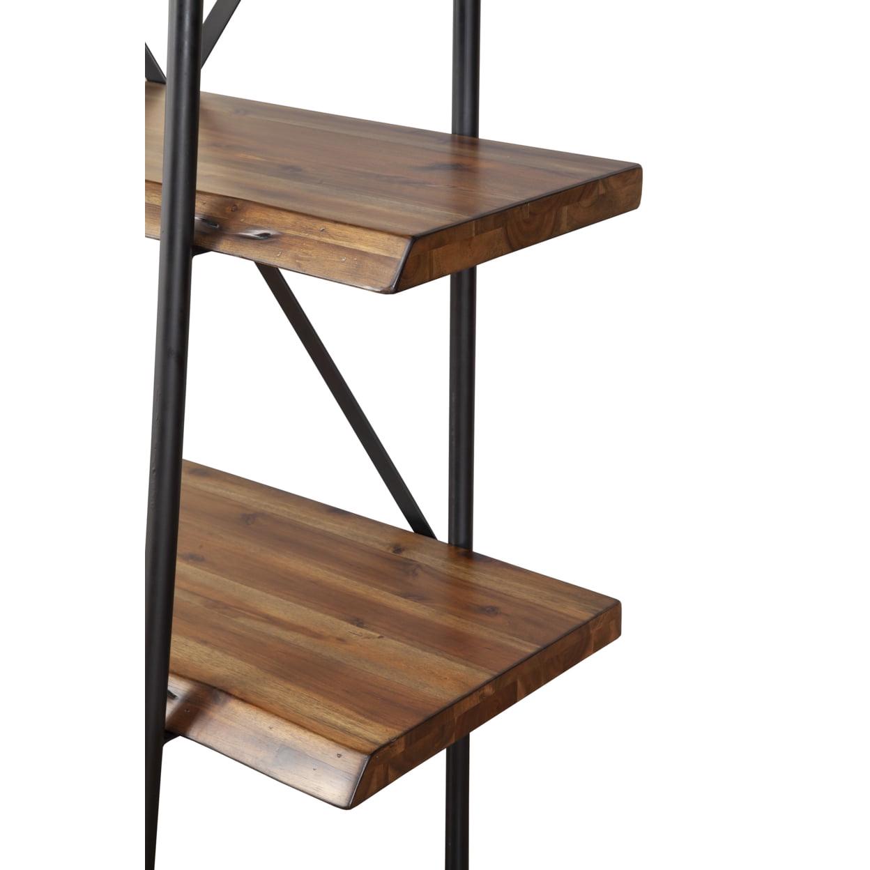 Wooden Bookshelf With a Sturdy Metal Frame and Four Shelves, Black and Brown- Saltoro Sherpi - Image 2