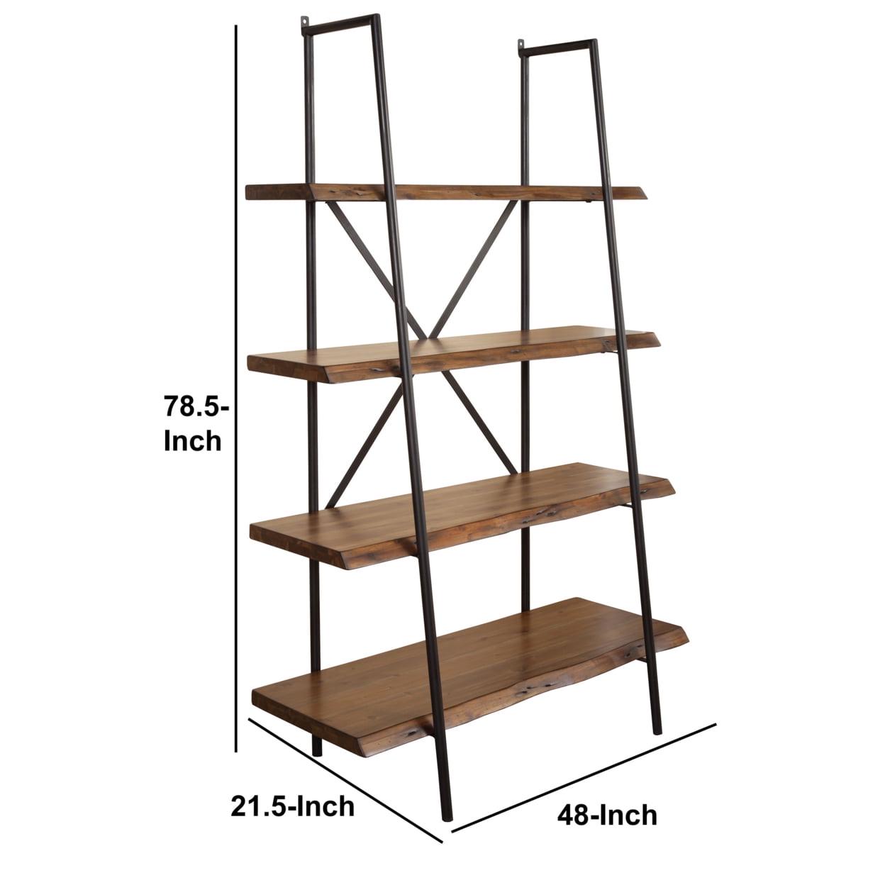 Wooden Bookshelf With a Sturdy Metal Frame and Four Shelves, Black and Brown- Saltoro Sherpi - Image 5