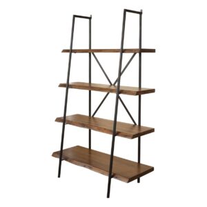 Wooden Bookshelf With a Sturdy Metal Frame and Four Shelves, Black and Brown- Saltoro Sherpi