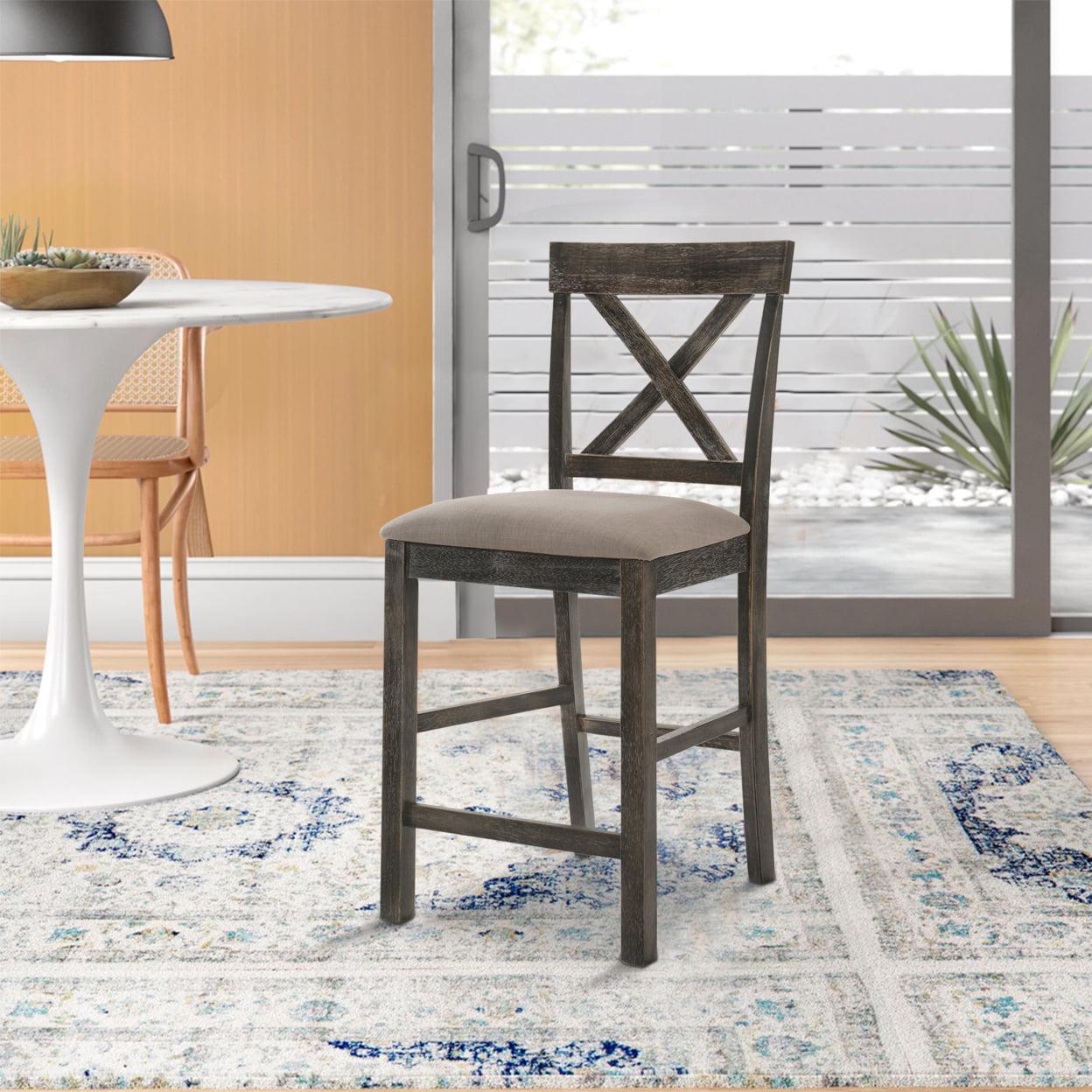 ACME Martha II Counter Height Chair in Tan Linen and Weathered Gray (Set of 2) - Image 6