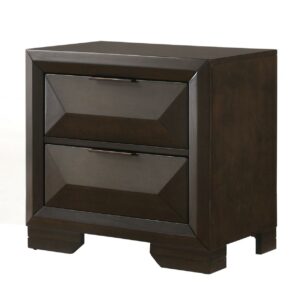 Wooden Nightstand with Dramatic Bevel Drawer Fronts Espresso Brown - Saltoro Sherpi