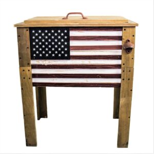 Backyard Expressions Wooden 57 Qt American Flag Beverage for Porch Cooler