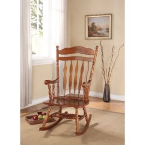 Wooden Rocking Chair Dark Walnut Brown- Saltoro Sherpi