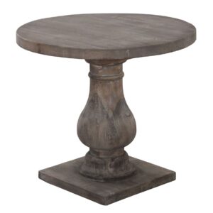 Wooden Round End Table with Pedestal Base Brown- Saltoro Sherpi