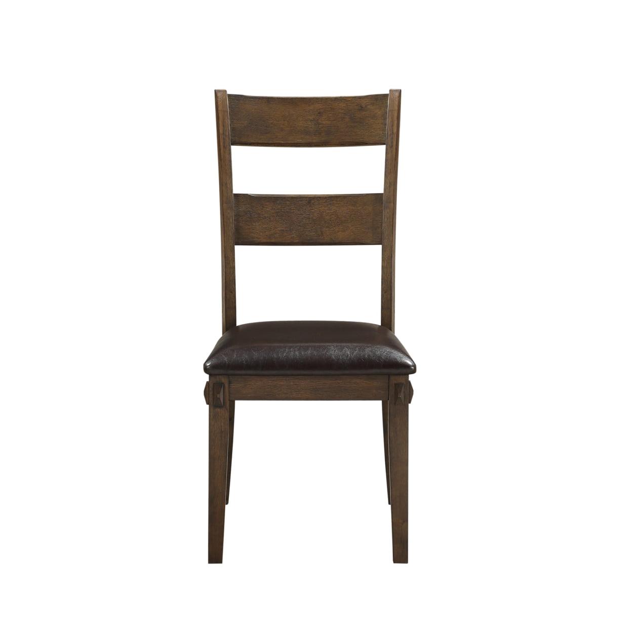 Wooden Side Chairs with Leatherette Padded Seat and Panelled Back Set of Two Brown - Saltoro Sherpi - Image 2