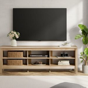 FITUEYES Television Stands, Oak Wood, 70" x 15.5" x 23.6"