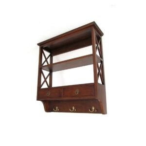 Wooden Wall Mounted Display Rack with 2 Drawers, Brown- Saltoro Sherpi