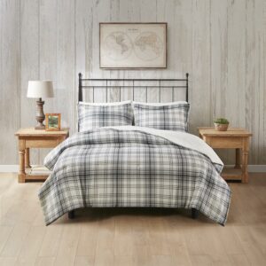 Woolrich Grey Plaid 3 Piece Comforter Set, Full / Queen