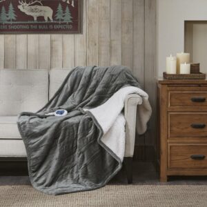 Woolrich Heated Plush to Berber Throw, 60x70", Grey