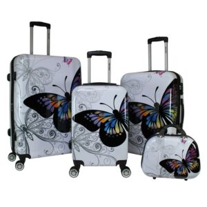 World Traveler Butterfly 4-Piece Hardside Spinner Luggage Set