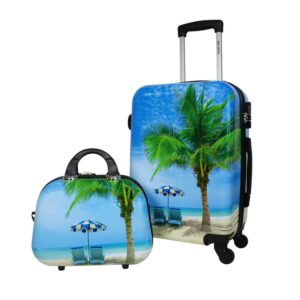 World Traveler Palm Tree Hardside 2-Piece Carry-on Spinner Luggage Set