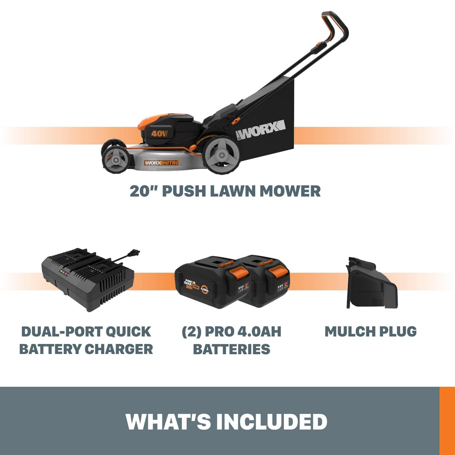 Worx Nitro WG751.3 40V Power Share PRO 4.0Ah 20" Cordless Push Lawn Mower, Battery and Charger Included - Image 6