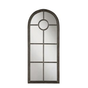 Creative Co-Op Distressed Arched Metal Wall Mirror with Window Pane, Black