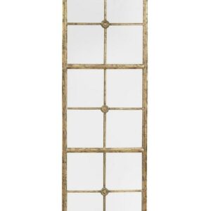 Creative Co-Op Distressed Rectangle Metal Framed Windowpane Wall Mirror, Gold