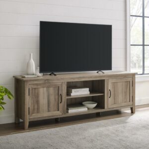 Walker Edison Farmhouse Grooved Door TV Stand for TVs up to 80", Grey Wash