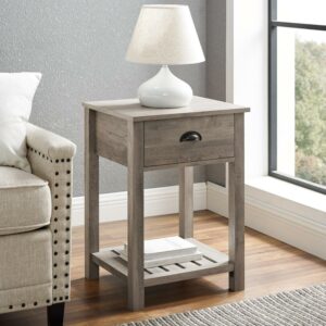 Walker Edison Farmhouse Single Drawer Open Shelf End Table, Grey Wash