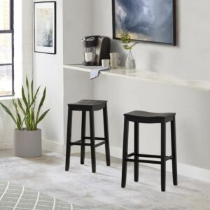 Woven Paths Fiddler Wood Backless Bar Height Stool, Black