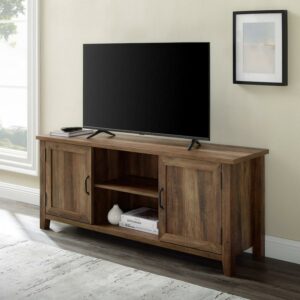Walker Edison Transitional Grooved-Door TV Stand for TVs up to 65”, Rustic Oak