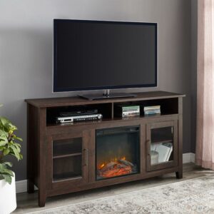 Woven Paths Highboy 2 Door Electric Fireplace TV Stand for TVs up to 65", Brown