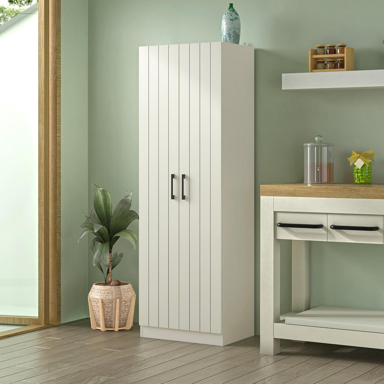 Woven Paths Lancaster Wood Kitchen Pantry with 2 Doors and 4 Shelves, Ivory - Image 10