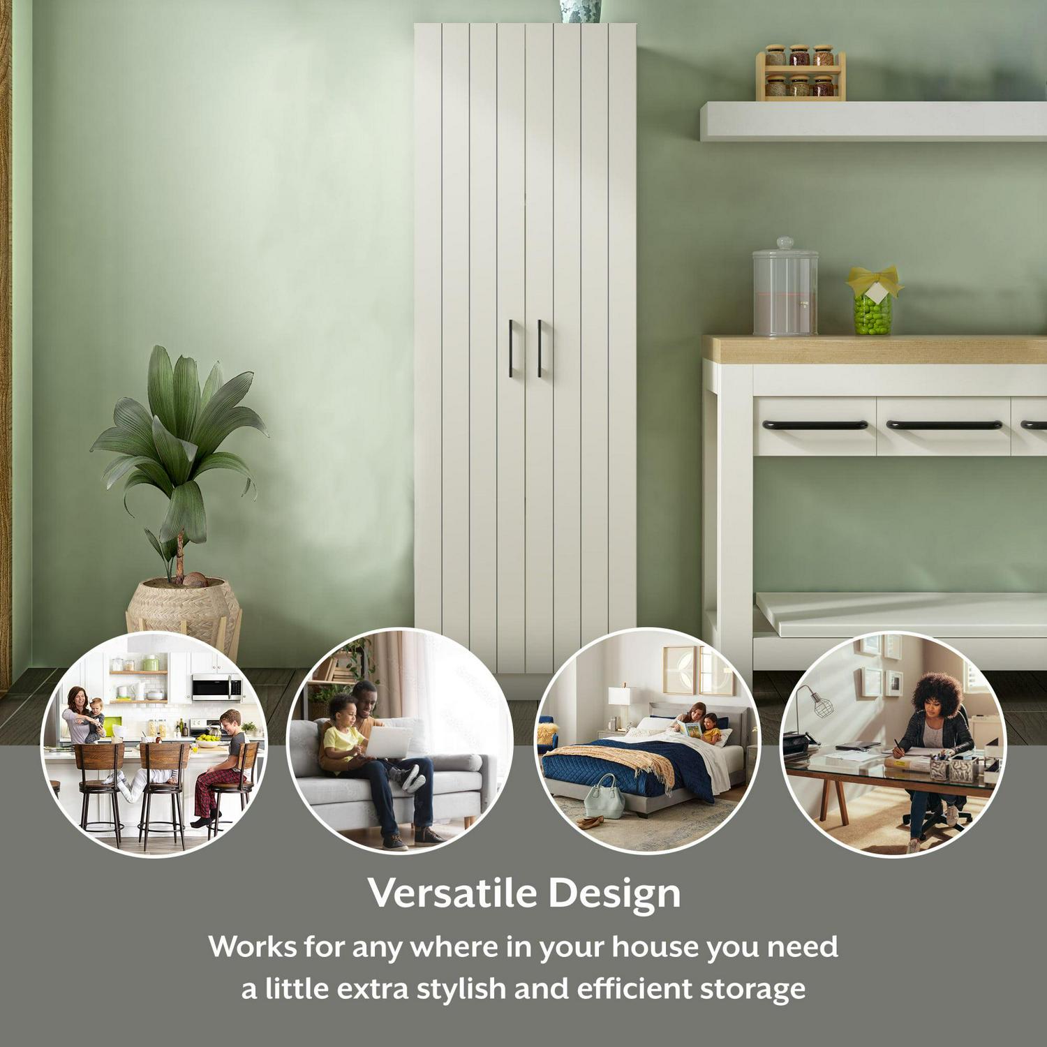 Woven Paths Lancaster Wood Kitchen Pantry with 2 Doors and 4 Shelves, Ivory - Image 17