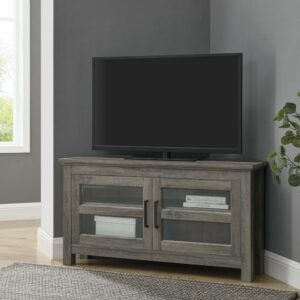 Walker Edison Modern Farmhouse Corner TV Stand for TVs up to 48", Grey Wash