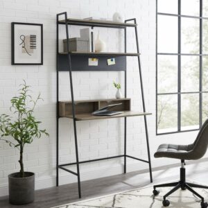 Walker Edison Modern Metal and Wood Ladder Computer Desk, Grey Wash