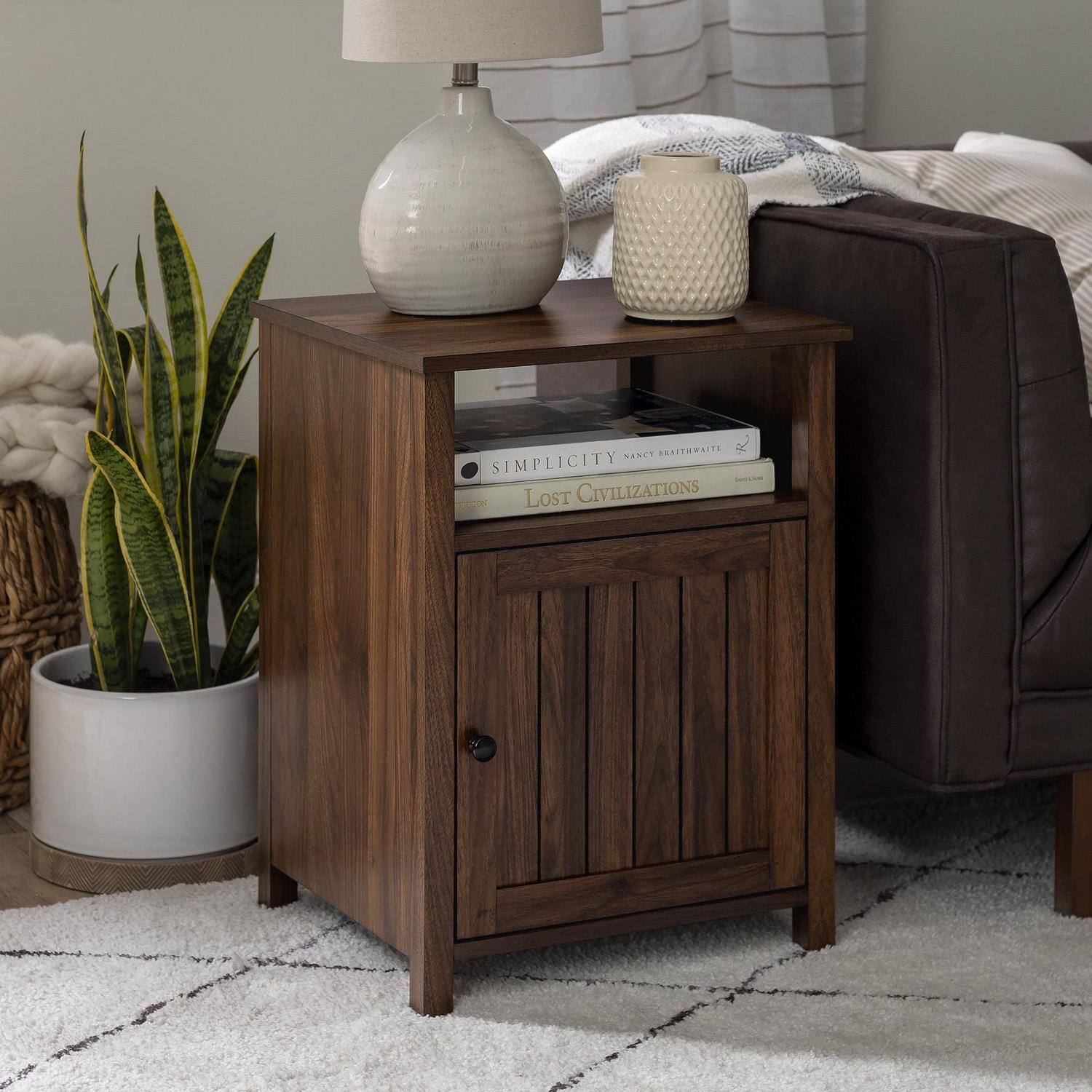 Walker Edison Modern Open Shelf End Table, Dark Walnut