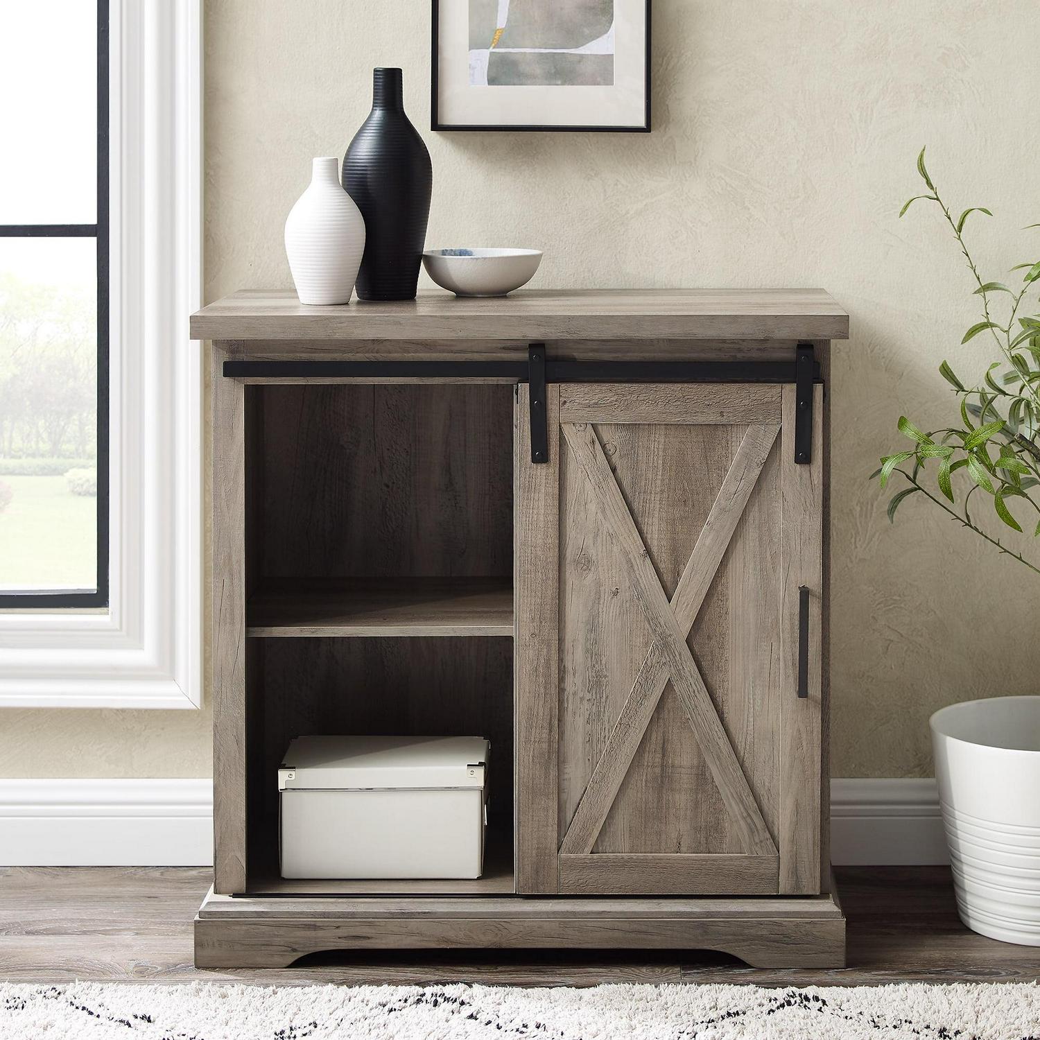 Walker Edison Sliding Barn Door Accent Cabinet, Grey Wash - Image 5