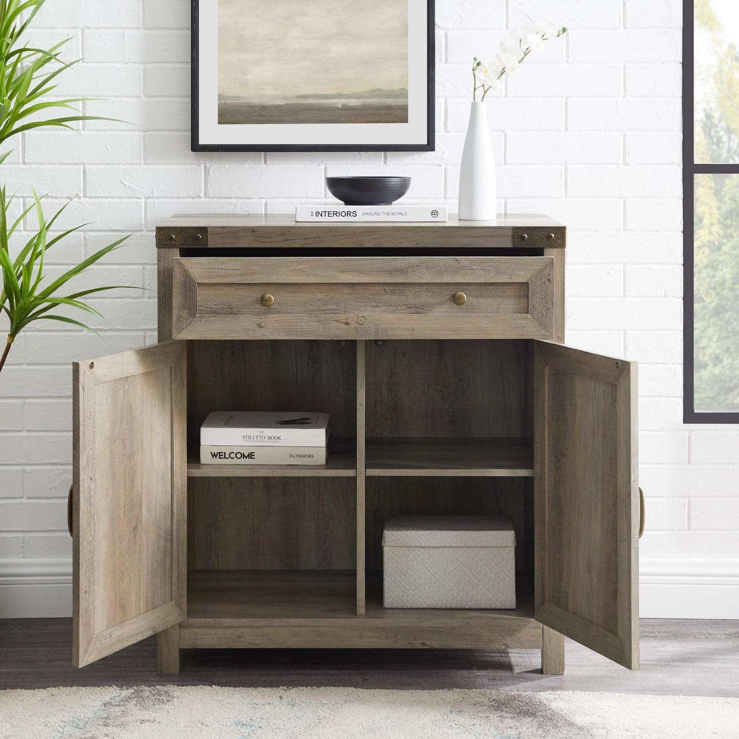 Walker Edison Sliding Barn Door Accent Cabinet, Grey Wash - Image 3