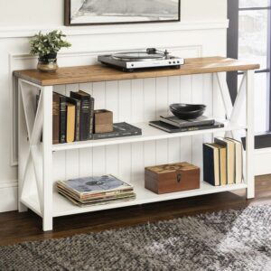 Walker Edison Modern Farmhouse Solid Wood Storage Console Table, White/Reclaimed Barnwood