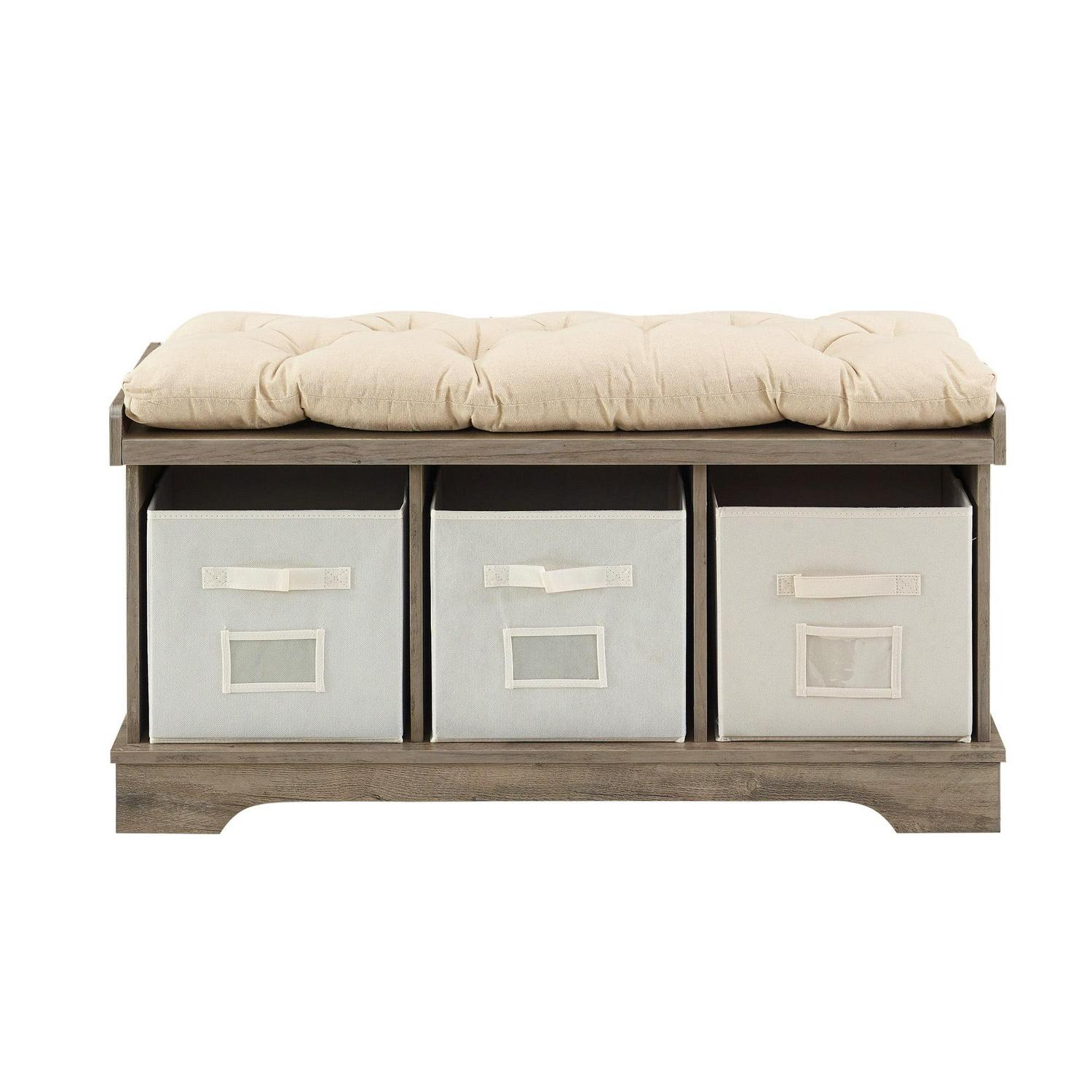 Walker Edison Storage & Tufted Bench, Grey Wash - Image 4