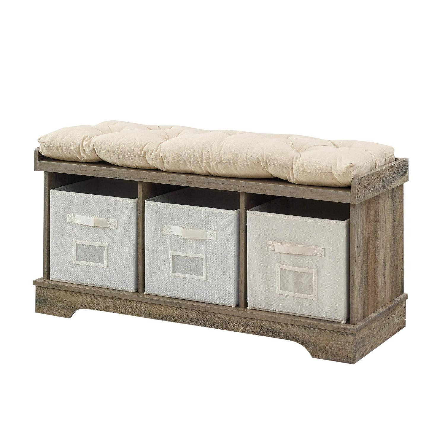 Walker Edison Storage & Tufted Bench, Grey Wash - Image 3