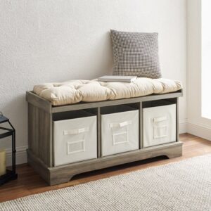 Walker Edison Storage & Tufted Bench, Grey Wash
