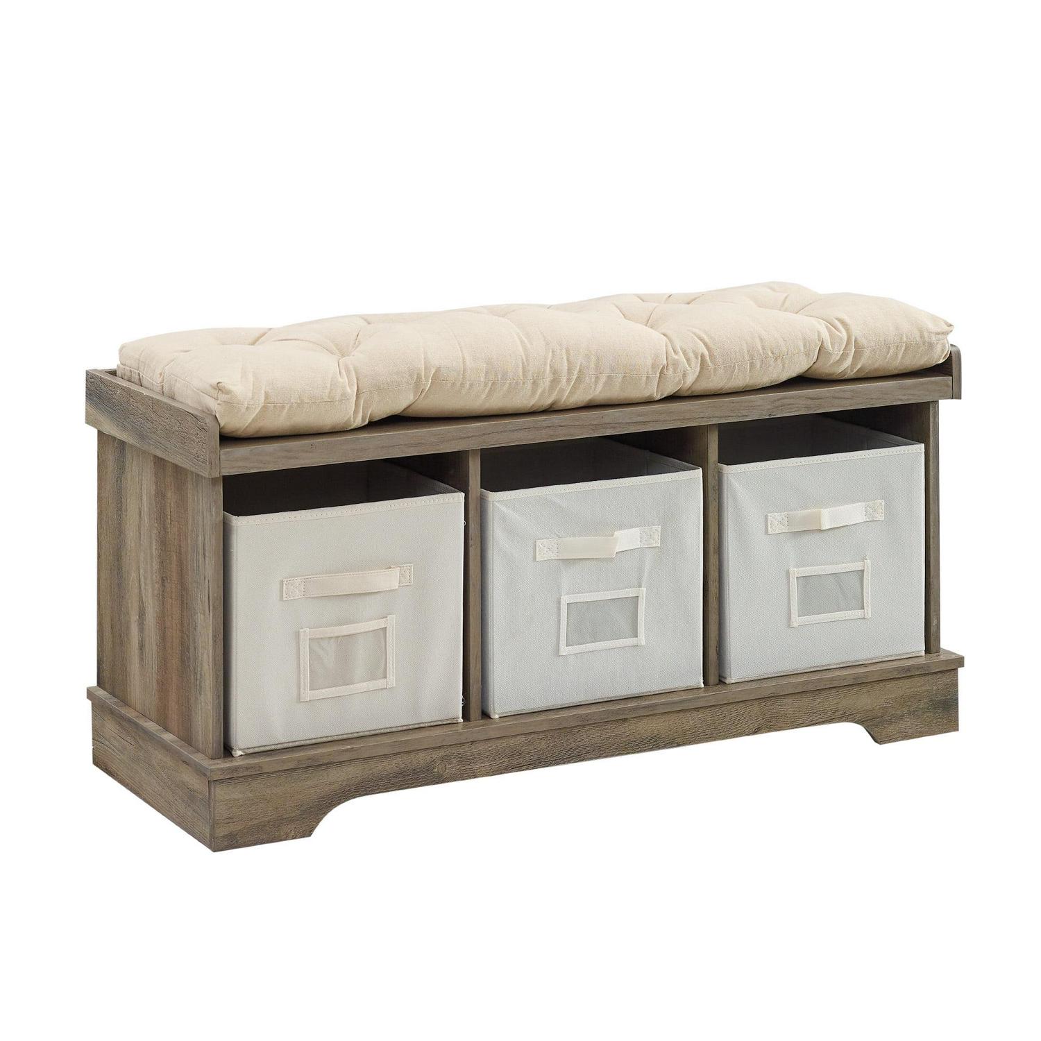 Walker Edison Storage & Tufted Bench, Grey Wash - Image 6