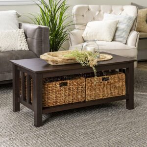 Walker Edison Traditional Storage Coffee Table with Bins, Espresso