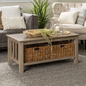 Woven Paths Traditional Storage Coffee Table with Bins, Driftwood
