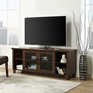 Walker Edison Transitional Glass Door TV Stand for TVs up to 65", Dark Walnut
