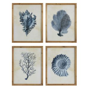 Creative Co-Op Wood Framed Wall Art Portrait with Shells and Coral, Multicolor, Set of 4