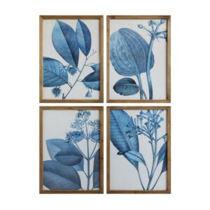 Creative Co-Op Wood Framed Botanical Wall Decor Portrait, Blue, Set of 4